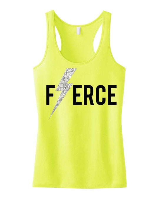 FIERCE Glitter Lightning Workout Tank Top Yellow